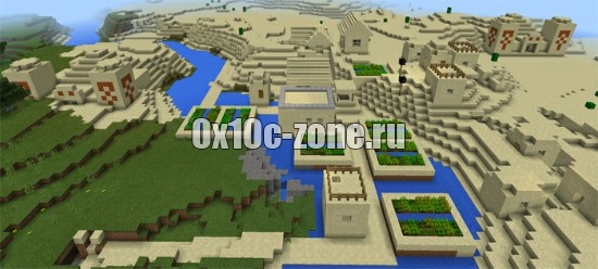 Сид "Три храма и деревня на спавне" для Minecraft PE 0.13.1